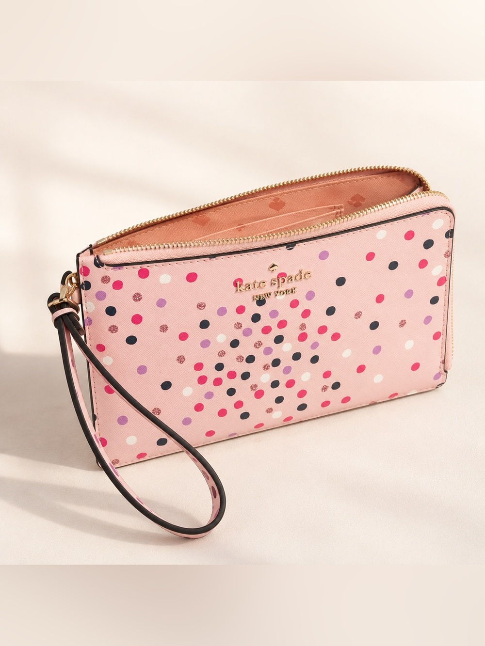 Kate Spade New York Pink Confetti Polka Dot Wristlet Wallet Coquette Girly Y2K